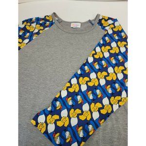 LuLaRoe Women's Plus 2XL Grey Blue Disney Donald Duck Print RANDY Baseball Shirt